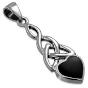 Black Onyx Heart Celtic Trinity Silver Pendant, p602